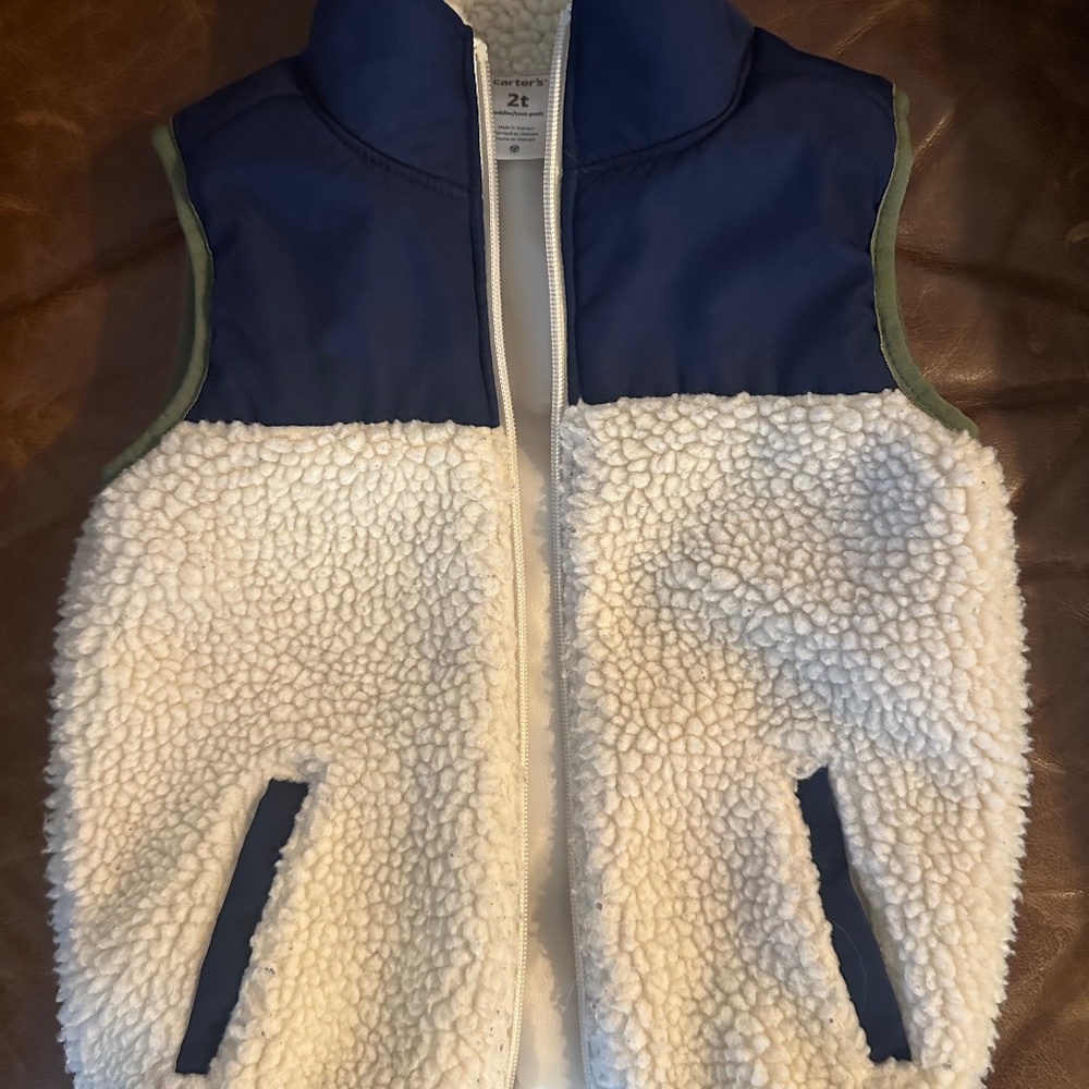 Carter's Toddler Blue/Beige Fleece Vest 2T
